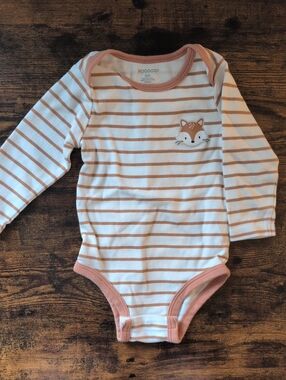 5/$25 Rococo Peach-Striped Fox Long-Sleeve Baby Onesie Bodysuit 18M